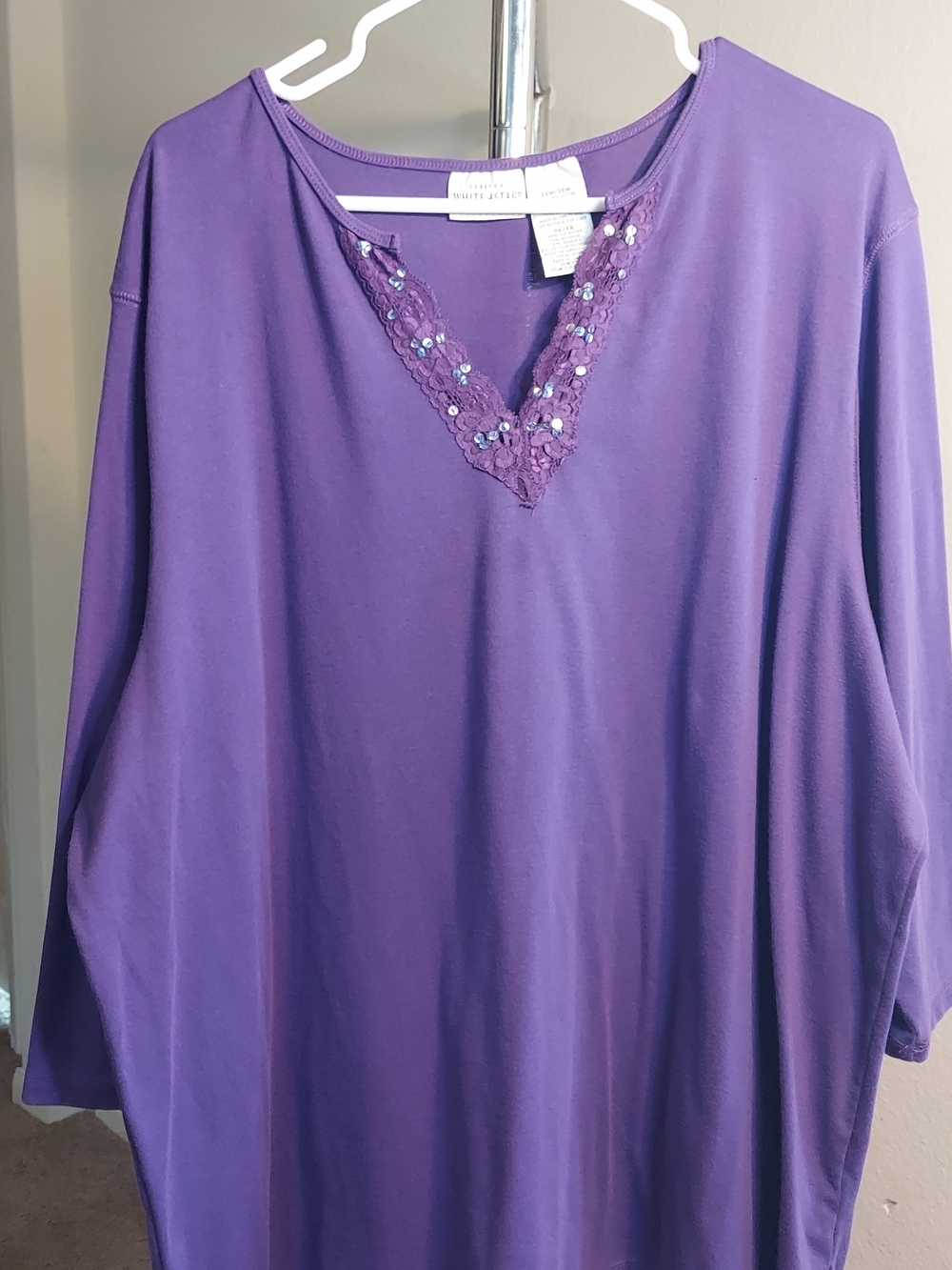 White Stag Purple Long Sleeve V-Neck Top with Lace & Sequin Trim